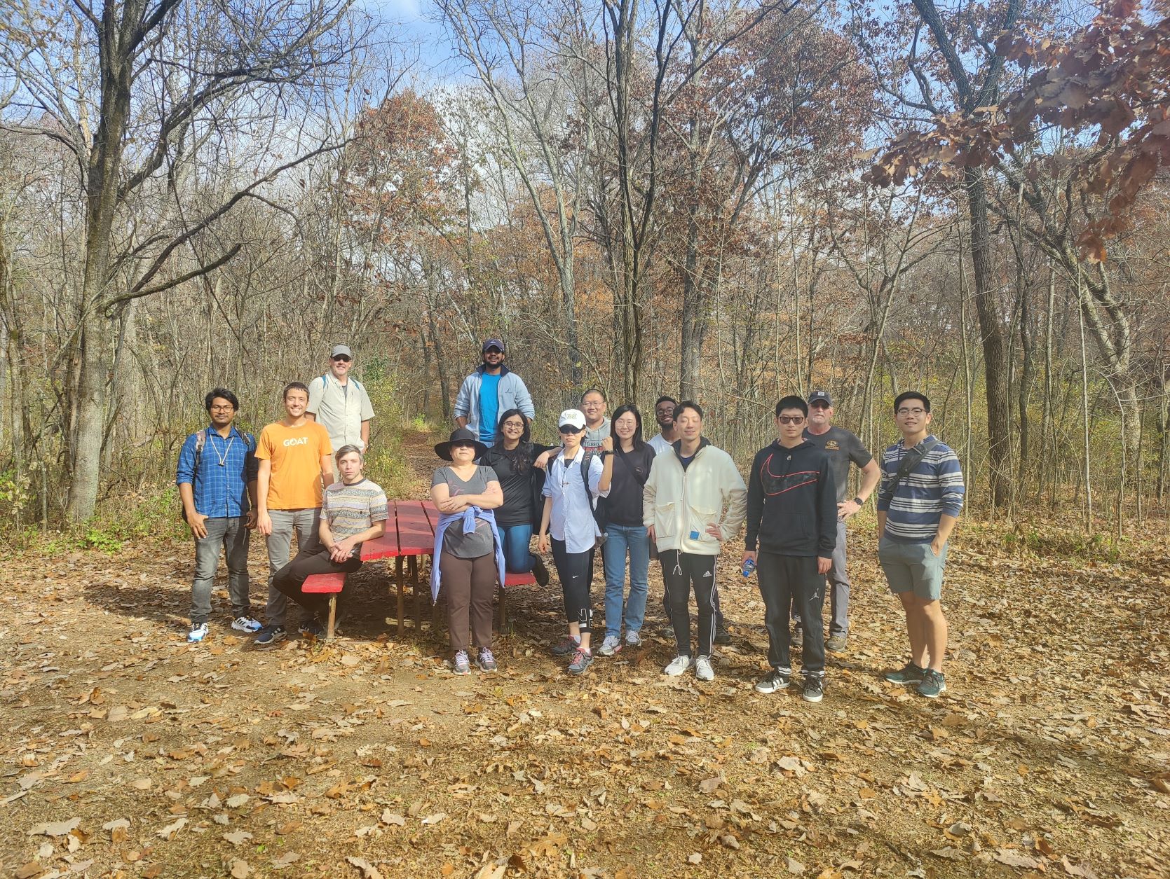 Statistics graduate students and faculty enjoying a hike.