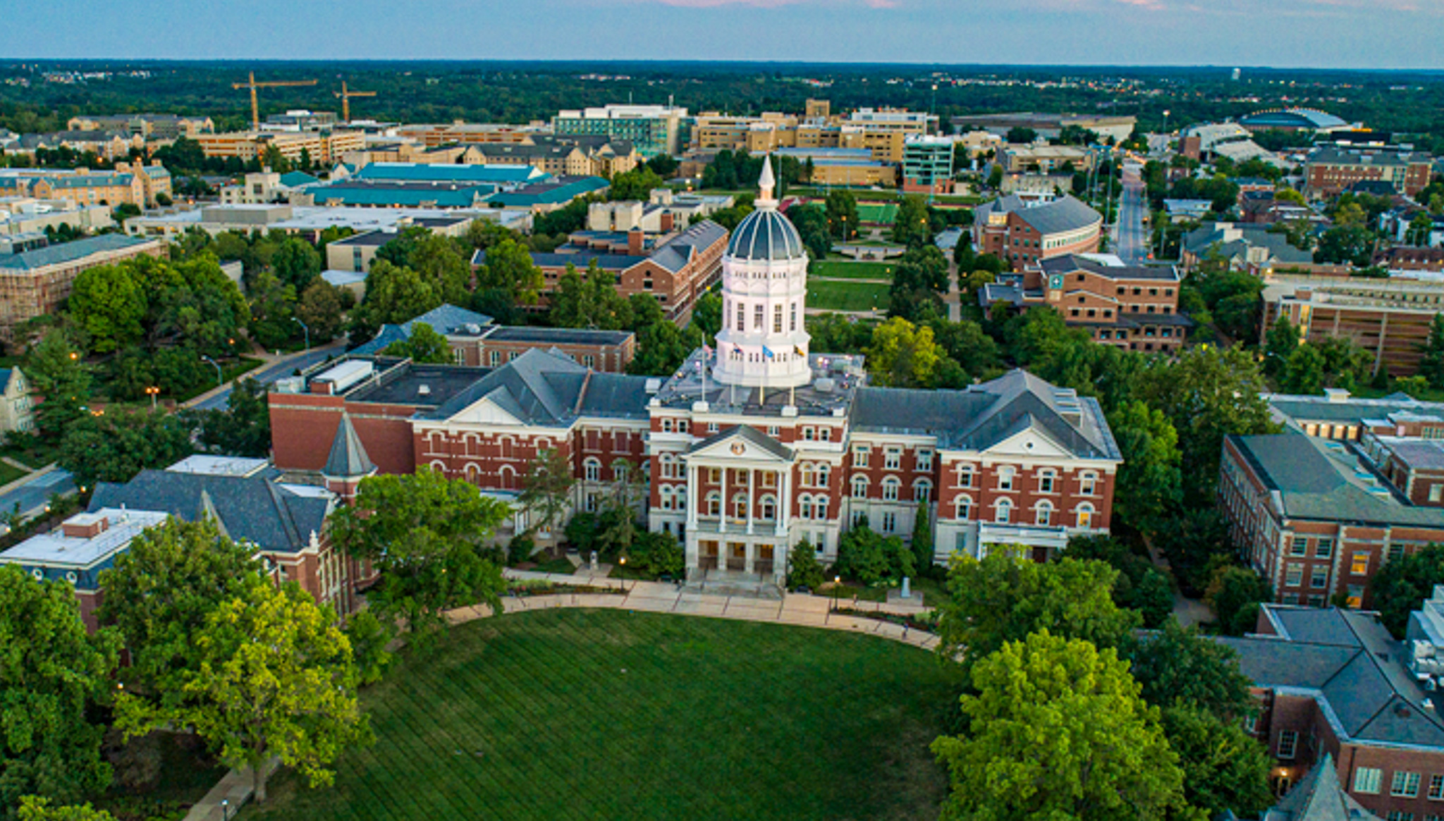 An Aerial shot of the columns and Jesse Hall