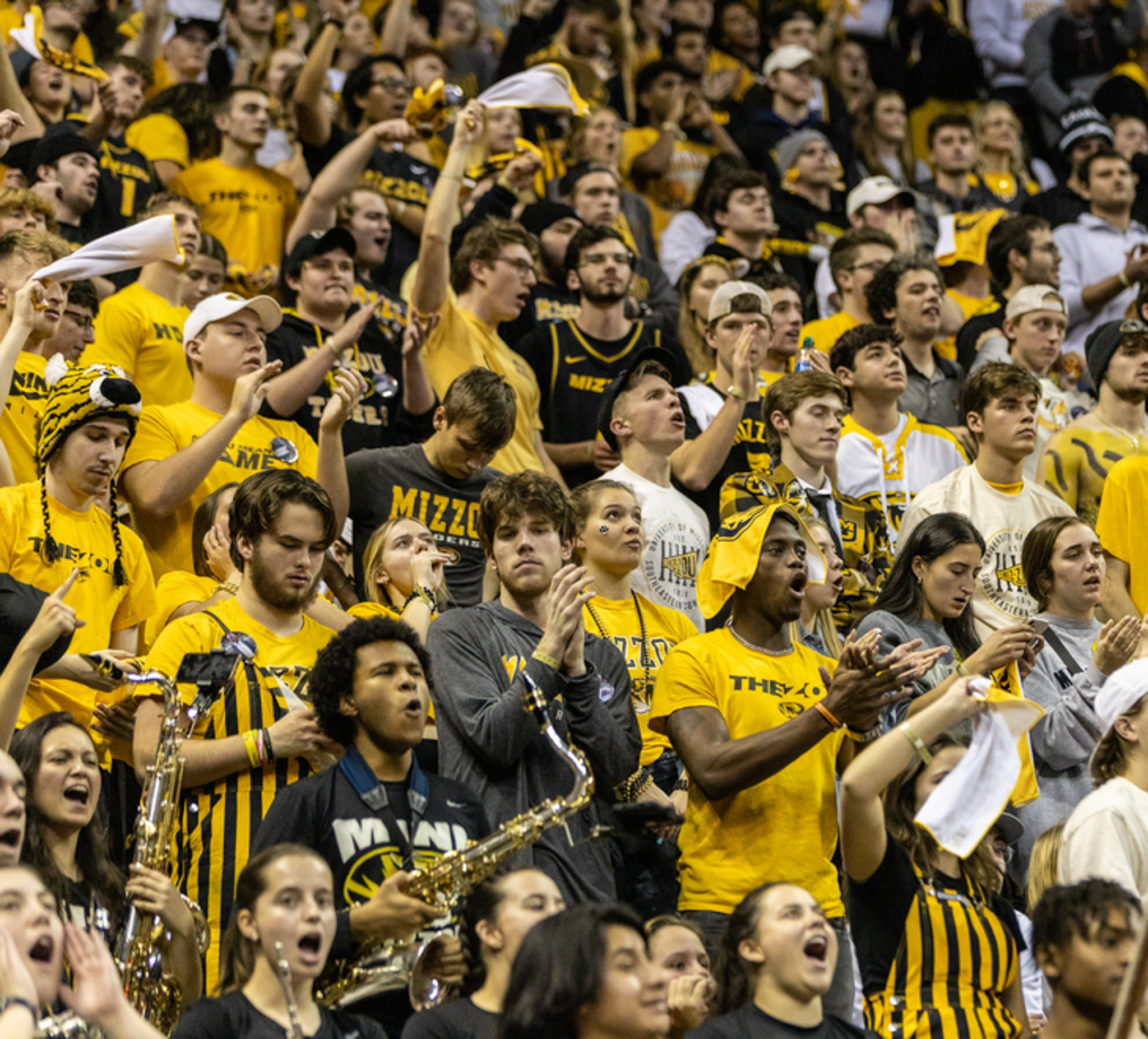 A photo of college students at a game